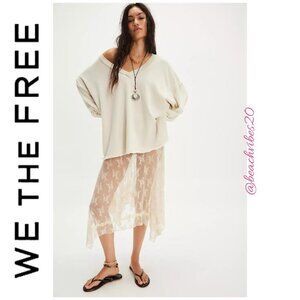 WE THE FREE BY FREE PEOPLE Venice V-Neck Sweatshirt Grey Opal Large NWOT